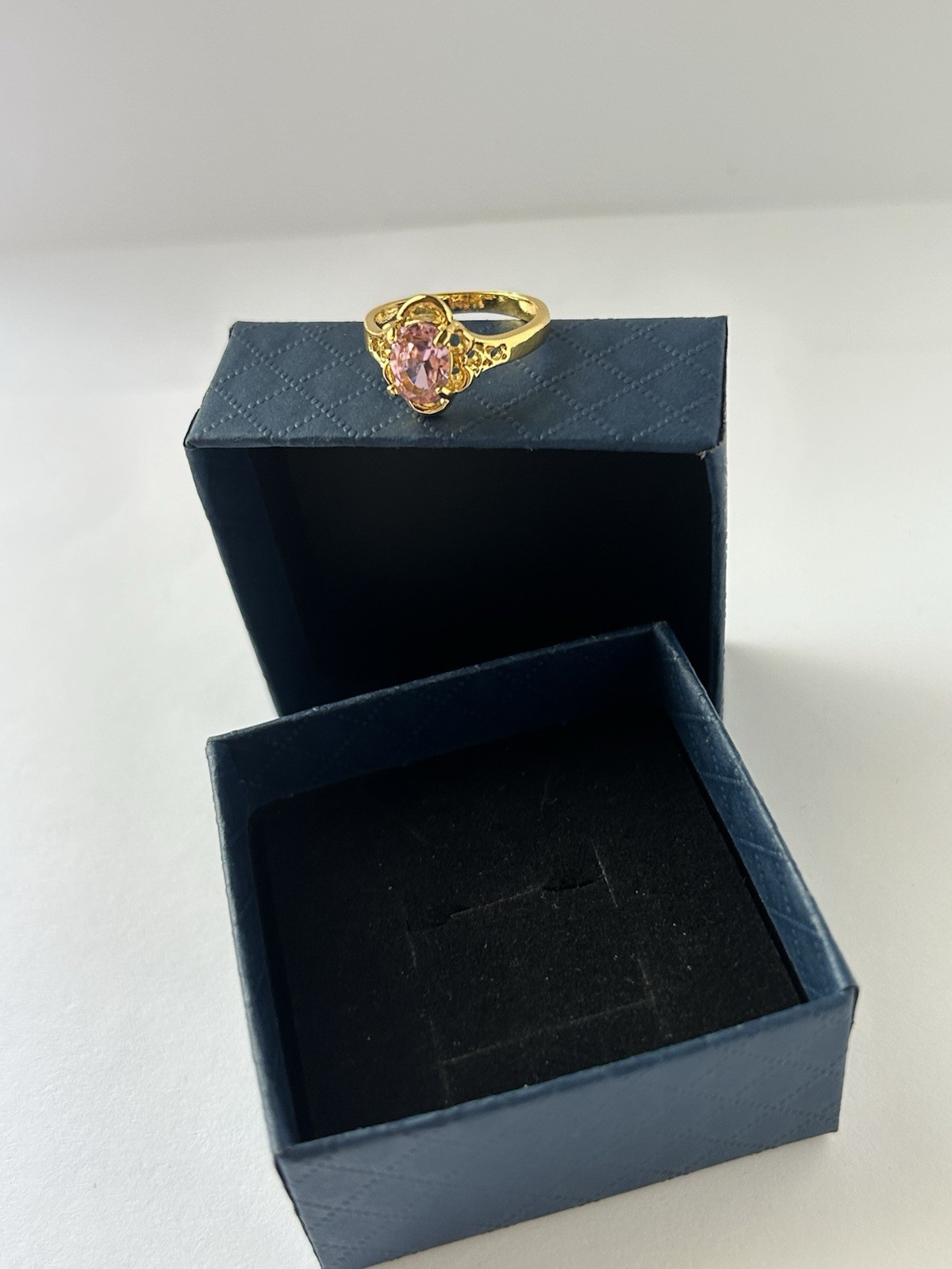 Vintage Pink Cubic Zirconia Ring Gold Plated Womens Size 6.5