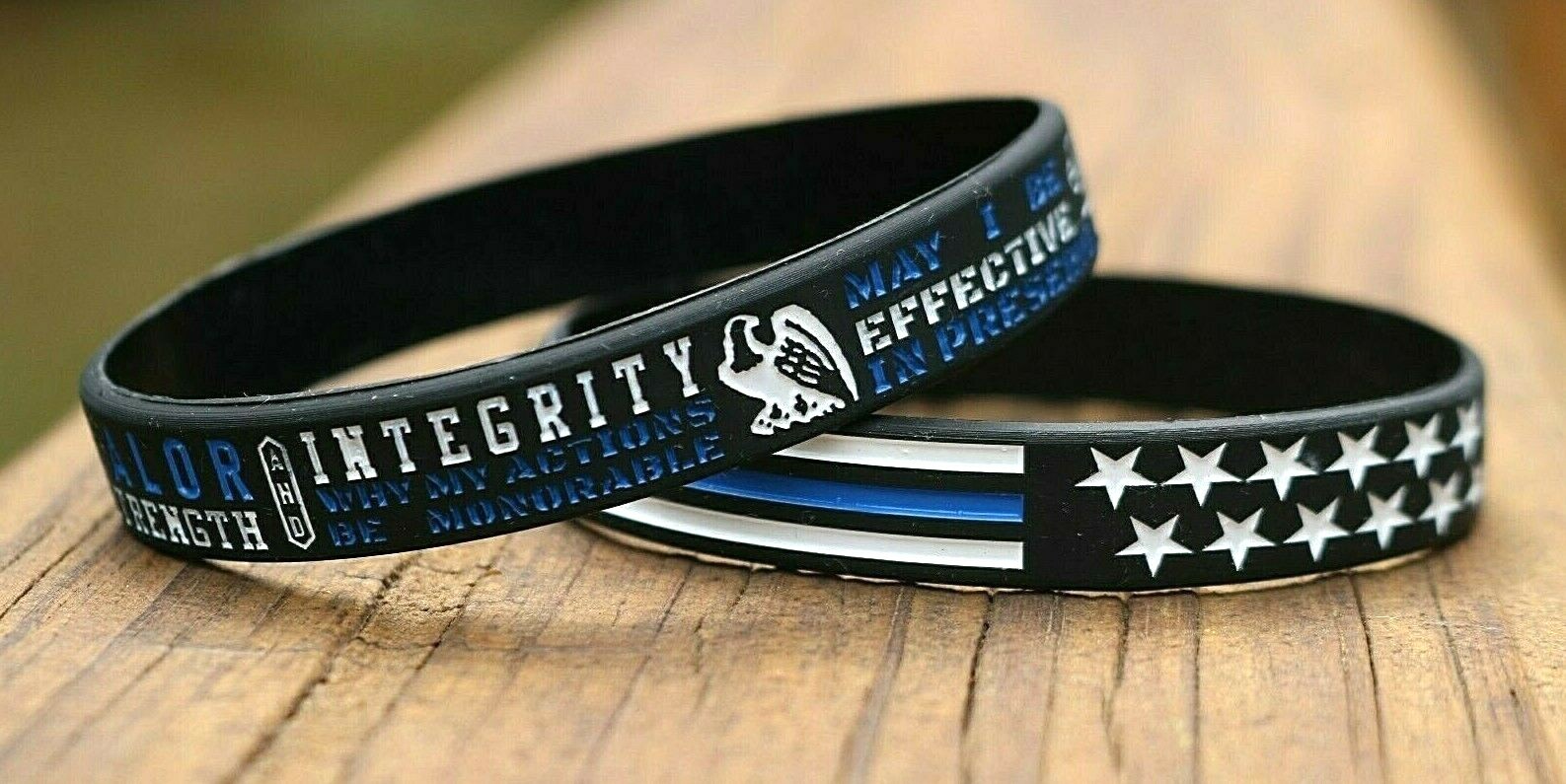Thin Blue Line Silicone Bracelet 2 pk Policeman’s Prayer Blue Line American Flag