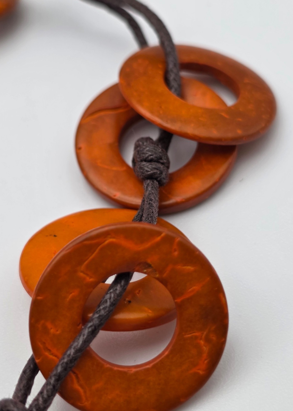 Burnt Sienna Tagua Nut Ring Statement Necklace Brown Cord 30 Inch Boho