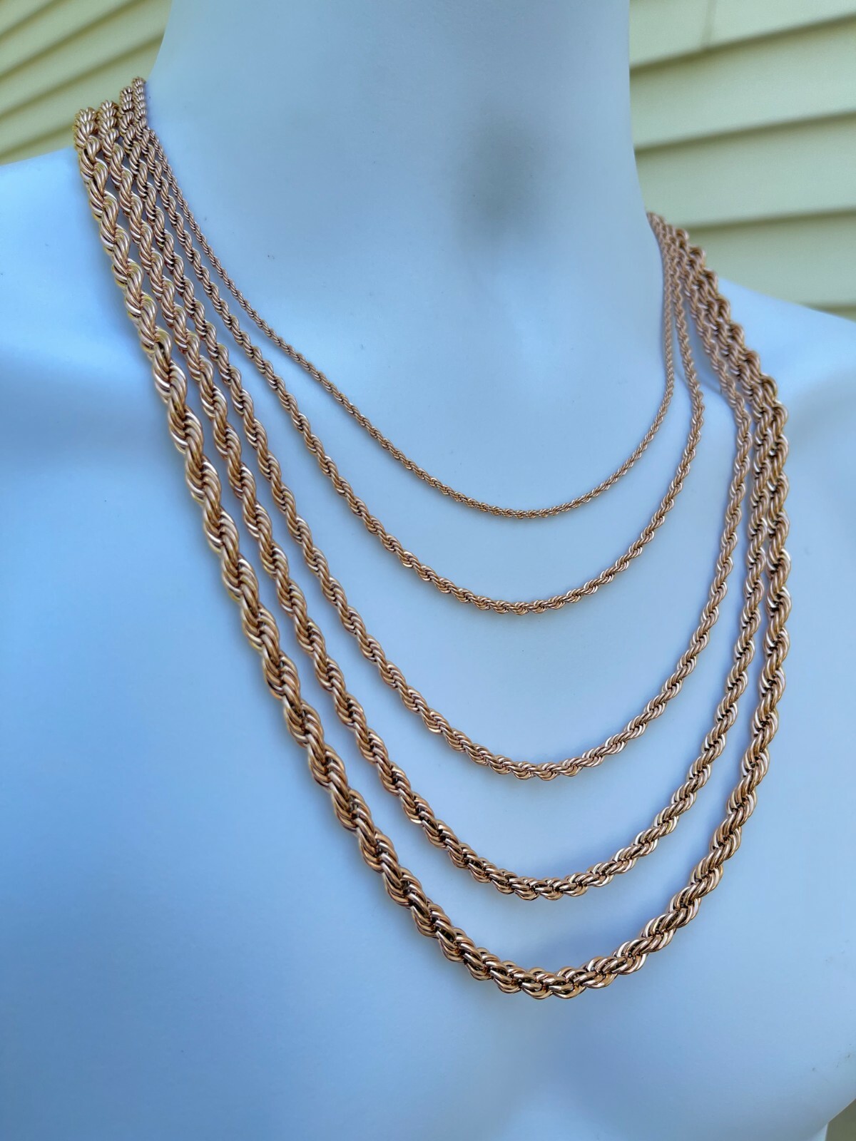 Men’s Real Rope Chain Necklace 14k Rose Gold Plated Stainless Steel 2mm-6mm
