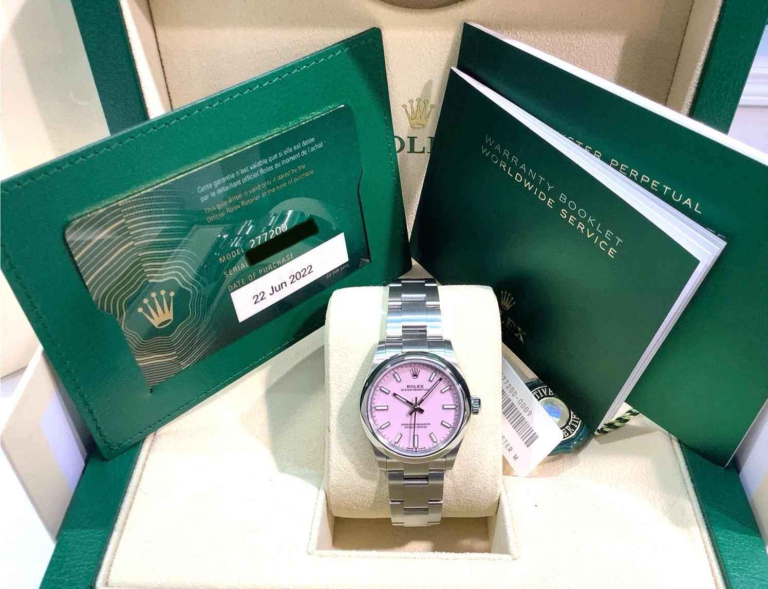 ROLEX 277200 Oyster Perpetual CANDY PINK 31mm Complete Set & Both Tags Still NIB