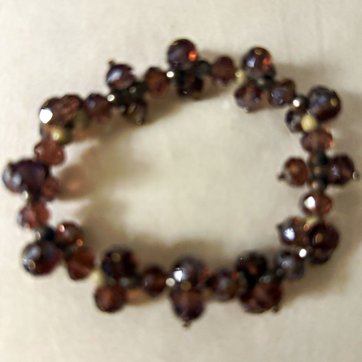 Purple Crystal Beaded Stretch Bracelet, Round Beads, Ball/Bead Chain
