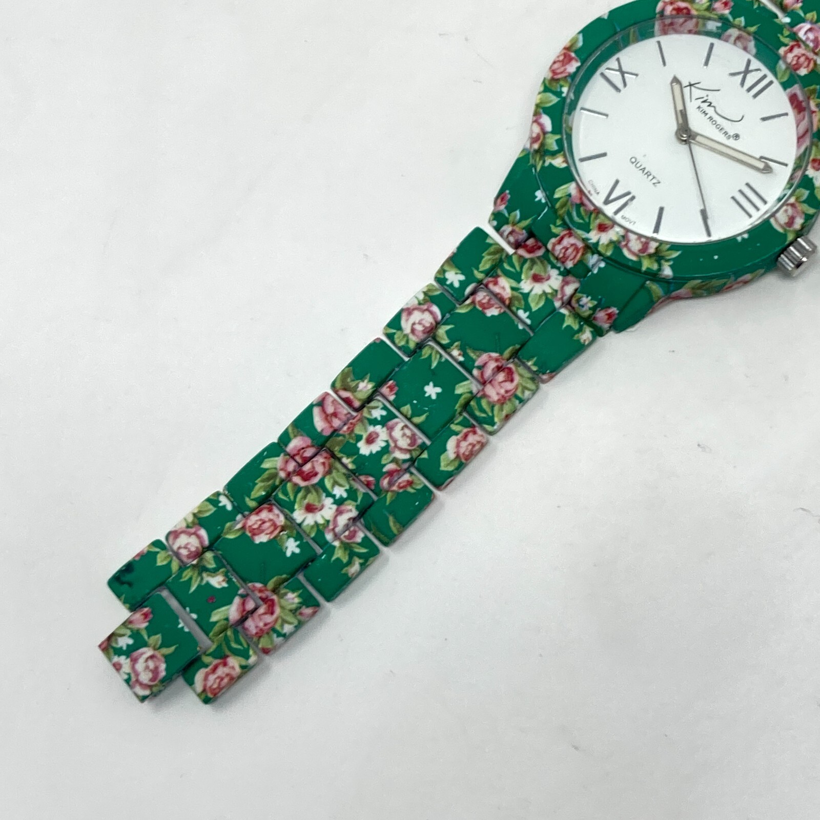 Kim Rogers Women’s Watch 39mm Green Pink Floral Spring Round New Battery 7″