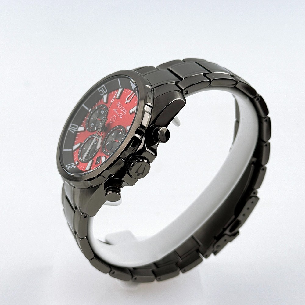 Bulova 98B350 Men’s Marine Star Chronograph Quartz Red Dial Stainless Watch 43mm