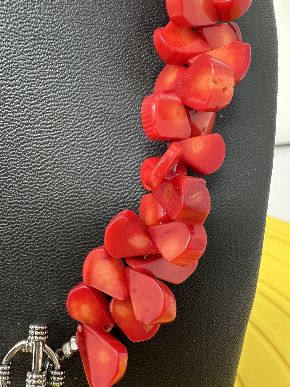Sterling Silver Cross On A Red Coral Bead Necklace 114 Grams 17 Inch