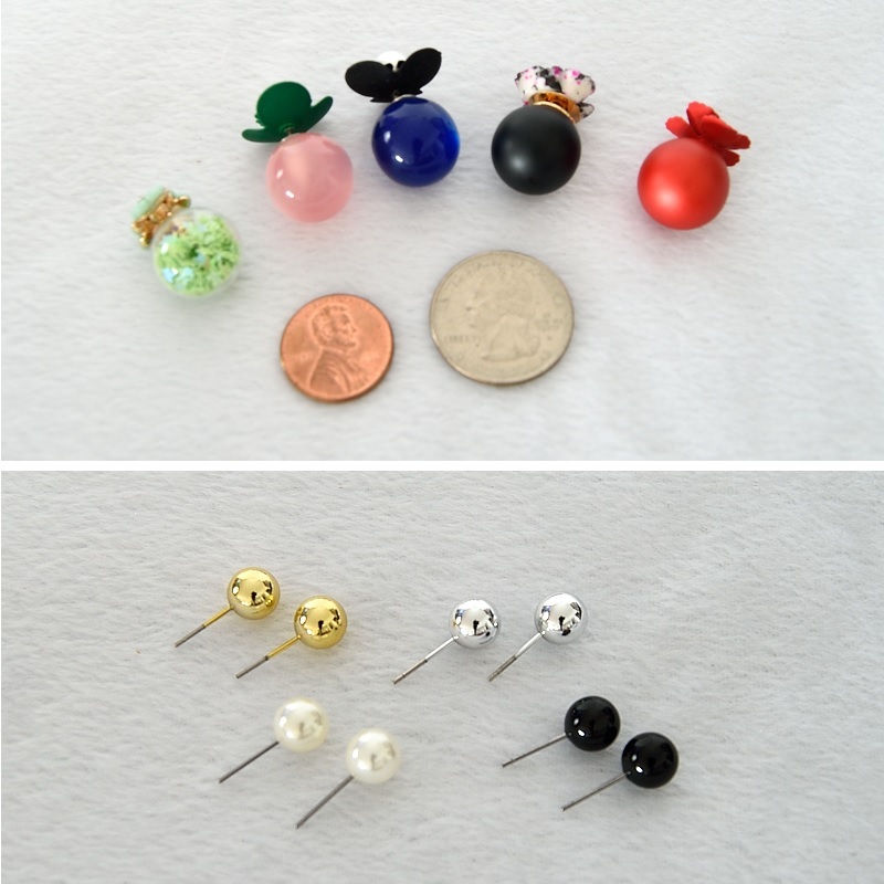 Double sided Faux Pearl Earring Flower Stud