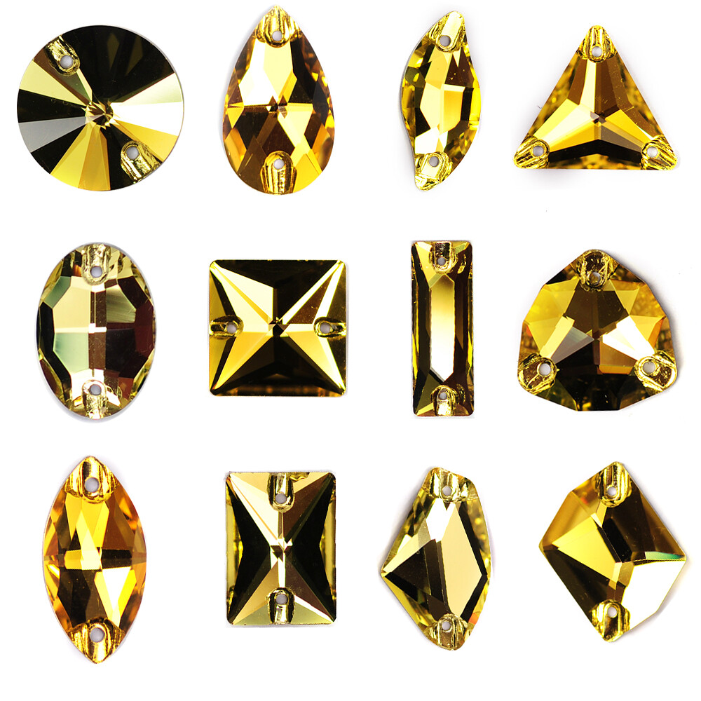 K9 Mixed Shapes Light Topaz Crystal Sew On Rhinestone FlatBack Sewing Glass Bead
