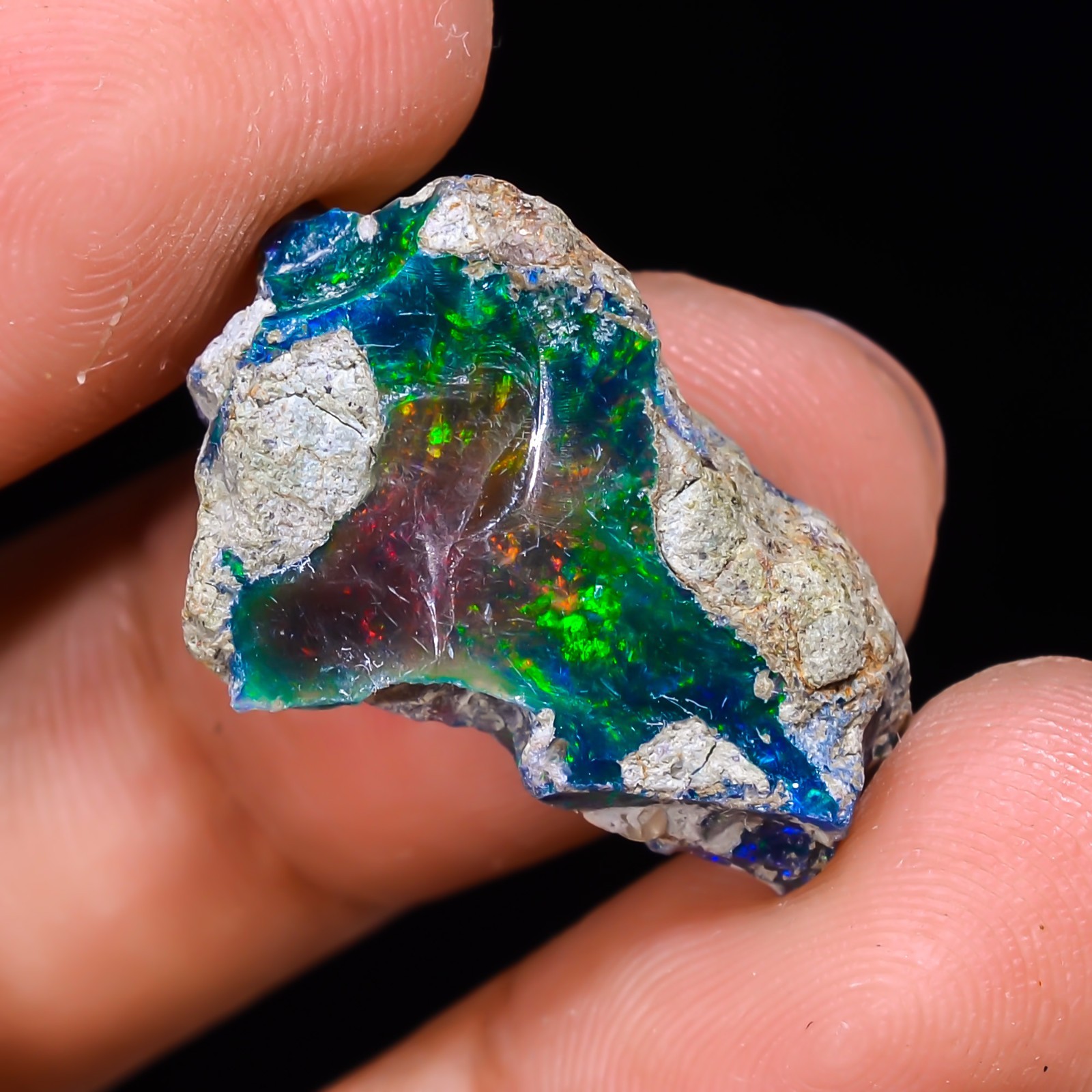 9.5ct Natural Black Opal Rough Ethiopian, Fire Opal Gemstone, 22x15MM Welo Opal