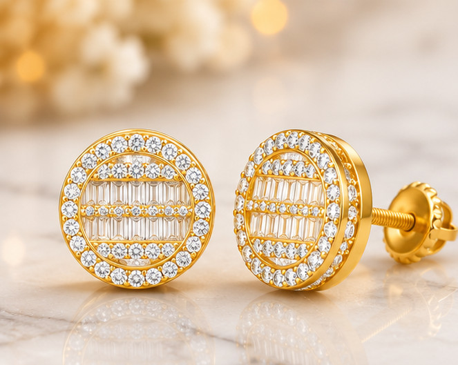 2.00Ct Round Simulated Diamond Stud Earrings 14K Yellow Gold Plated Screw Back