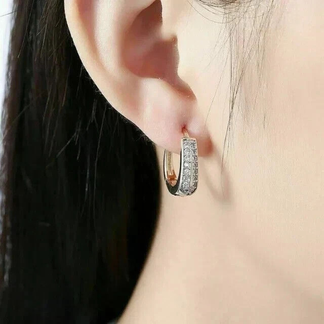 Women’s Engagement Hoop Earrings Round Cut Simulated Diamond 925 Starling Silver