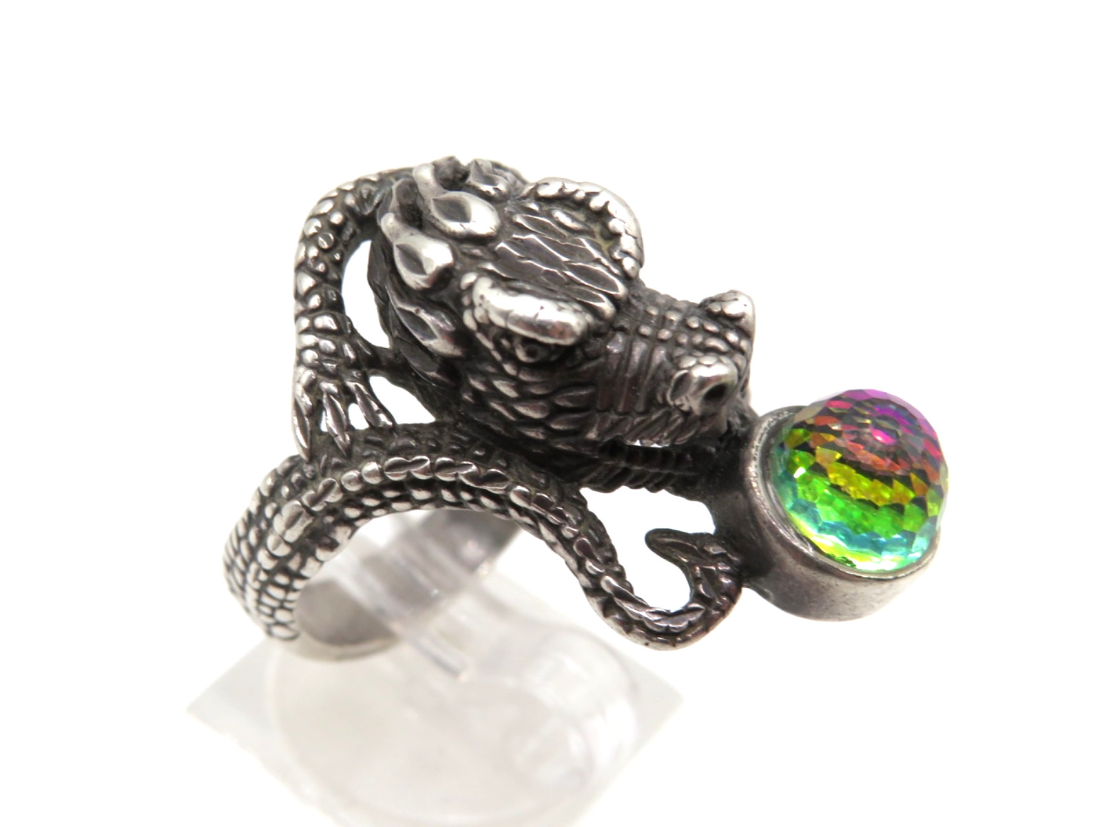 VINTAGE DRAGON STERLING SIGNED “OTTO” CRYSTAL BALL RING SIZE 12 GOTHIC MYSTIC