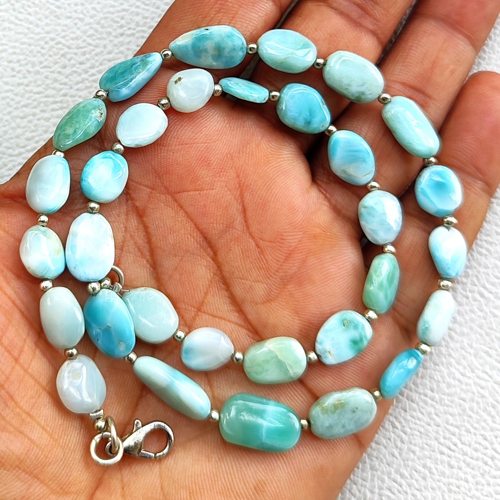 Natural Larimar Nugget Beads Necklace 9-13mm Smooth Dominican Gemstone 15.5″