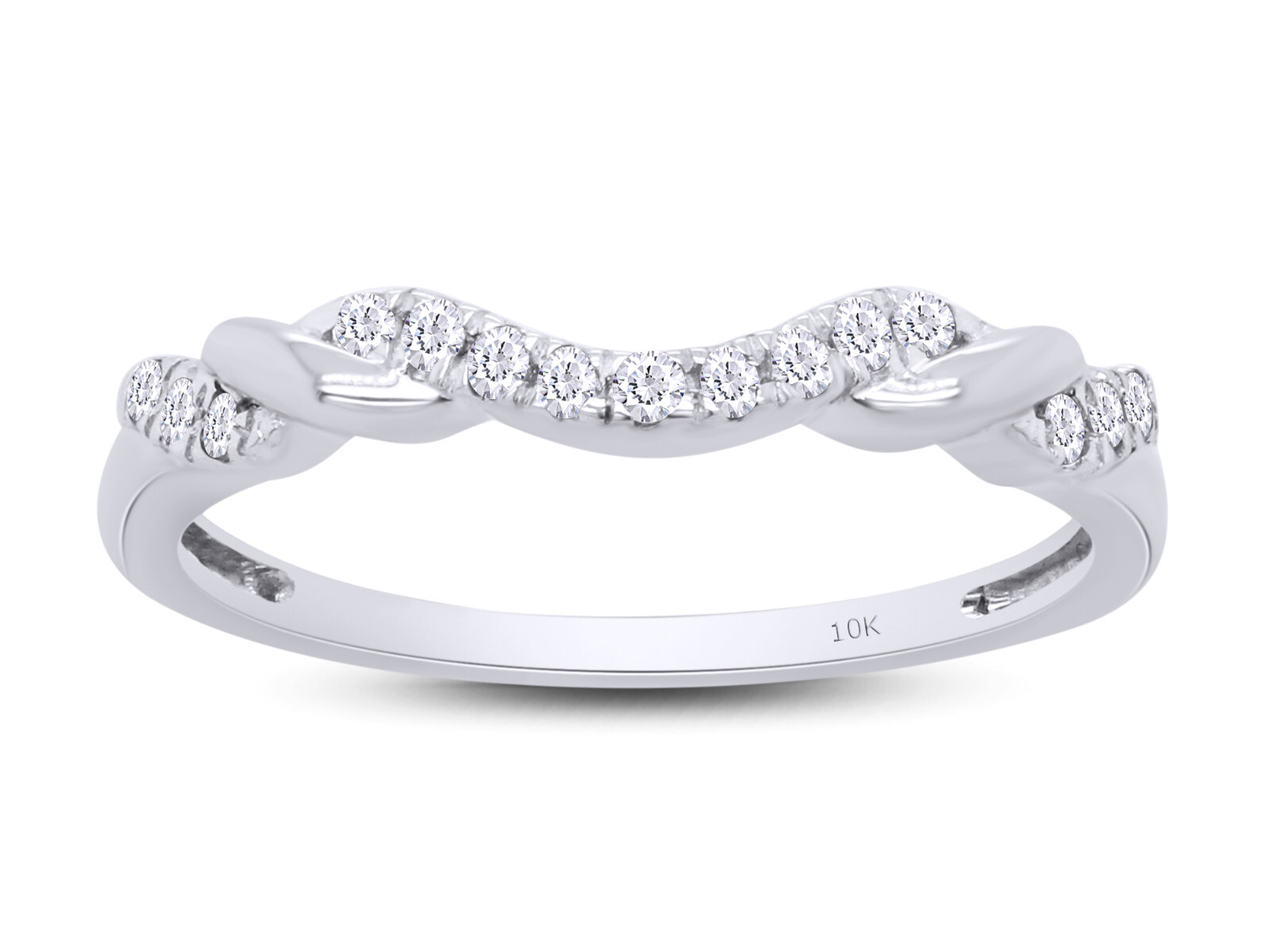 1/8ct Natural Diamond Ribbon Wrapped Contour Wedding Band Ring 10K Solid Gold
