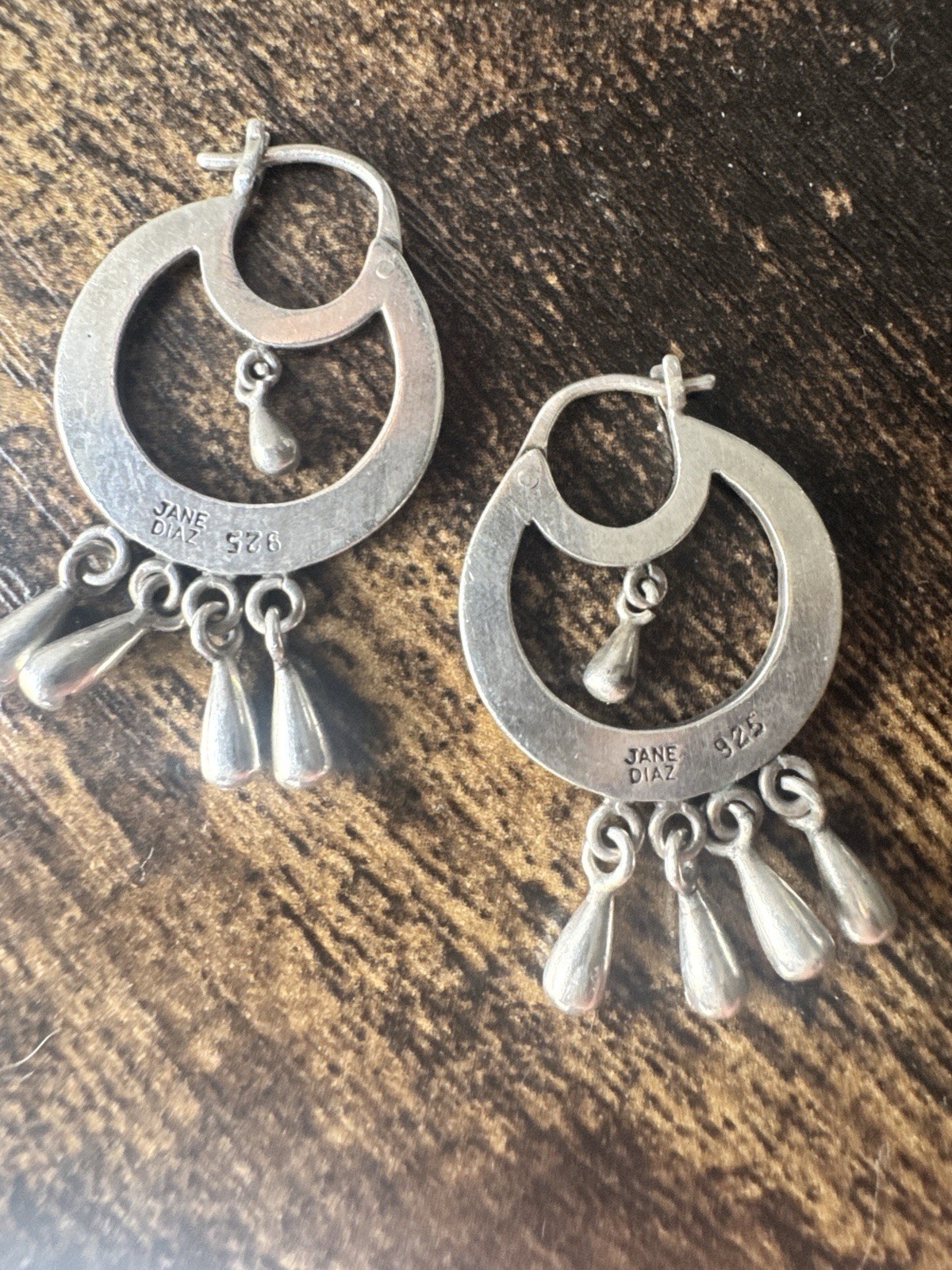Jane Diaz 925 Sterling Frida Kahlo Hoop Earrings with Solid Tear Drop Dangles