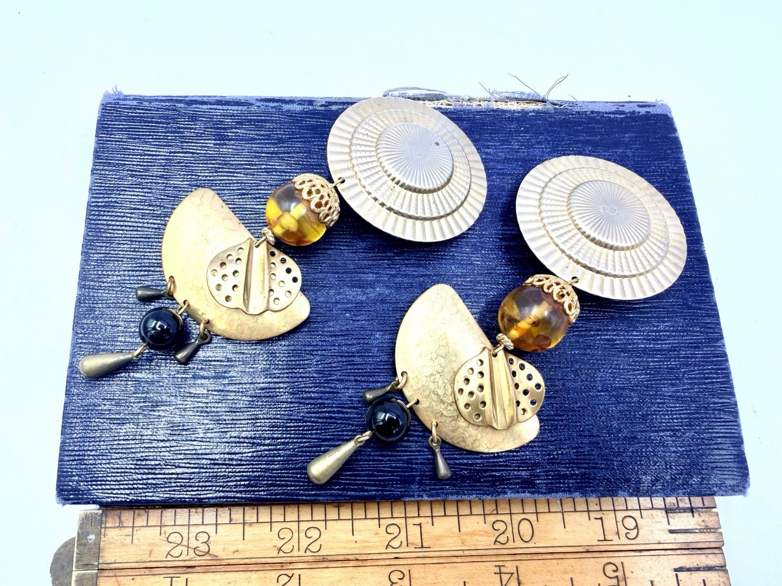 Vintage 1980s Gold Tone Brass Egyptian Revival Earrings Imperfect NOS RO-DO HG