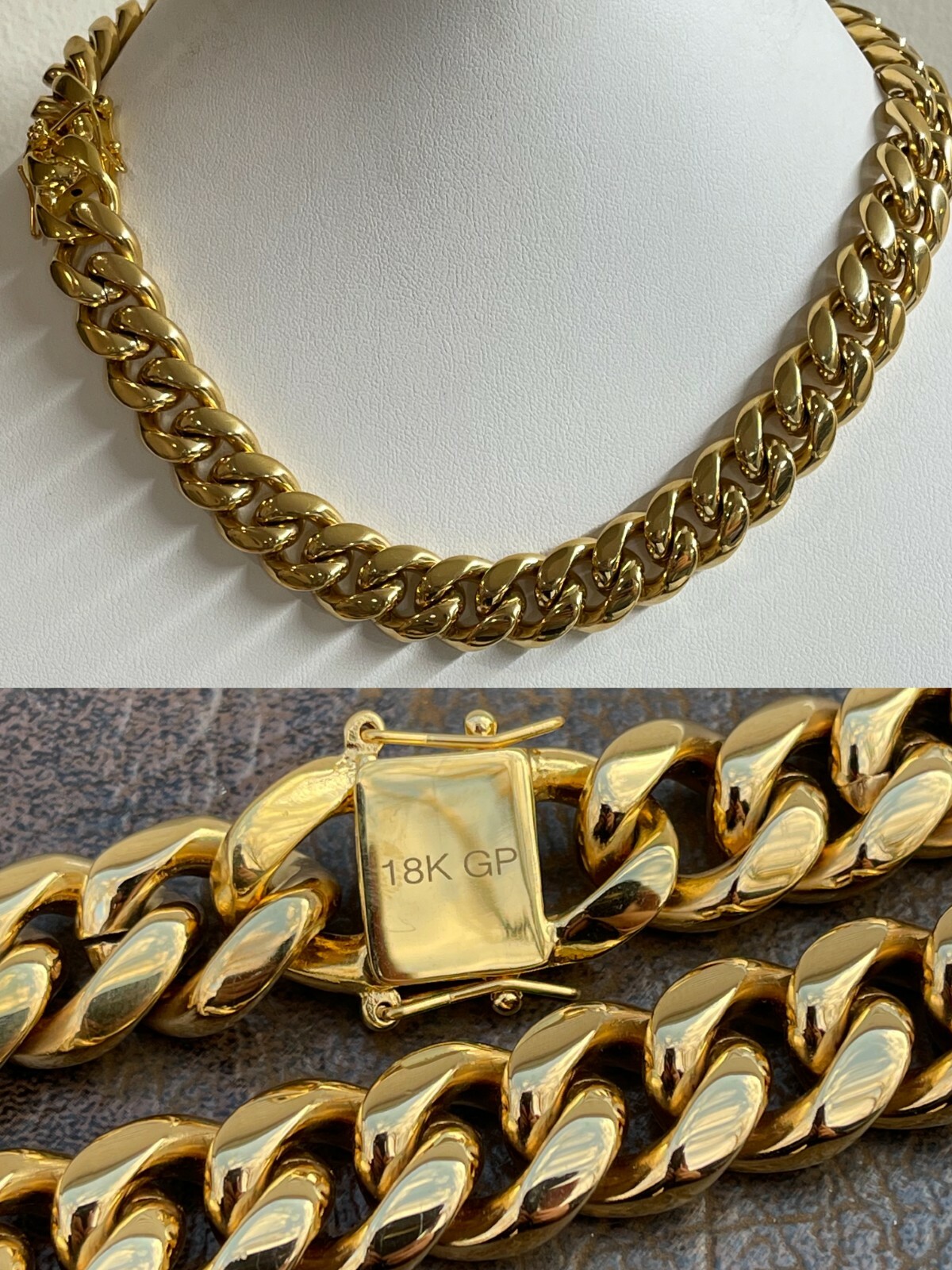 Miami Cuban Link Choker Chain Real 18k Gold Over Stainless Steel Hip Hop 18″ 20″