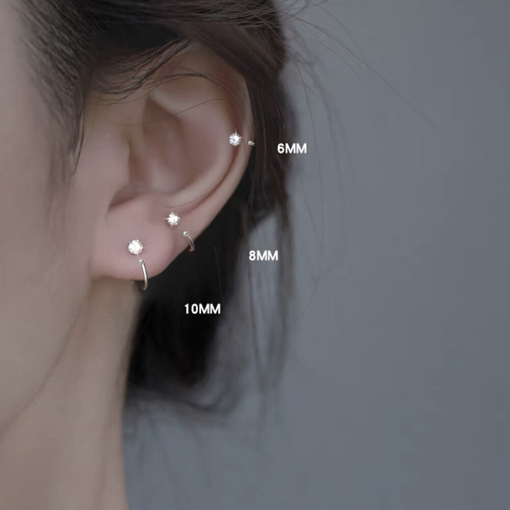 Elegant 999 Sterling Silver Hoop Earrings Zircon for Women Men Jewelry 6 8 10MM