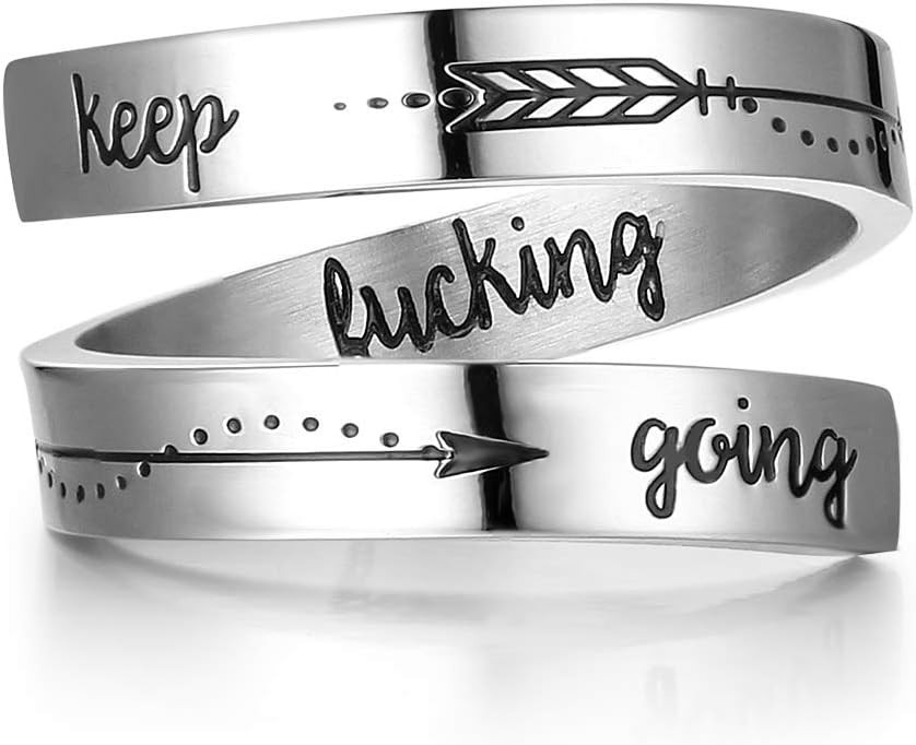 Inspirational Stainless Steel Ring | Adjustable ‘Keep Going’ Gift for All Ages