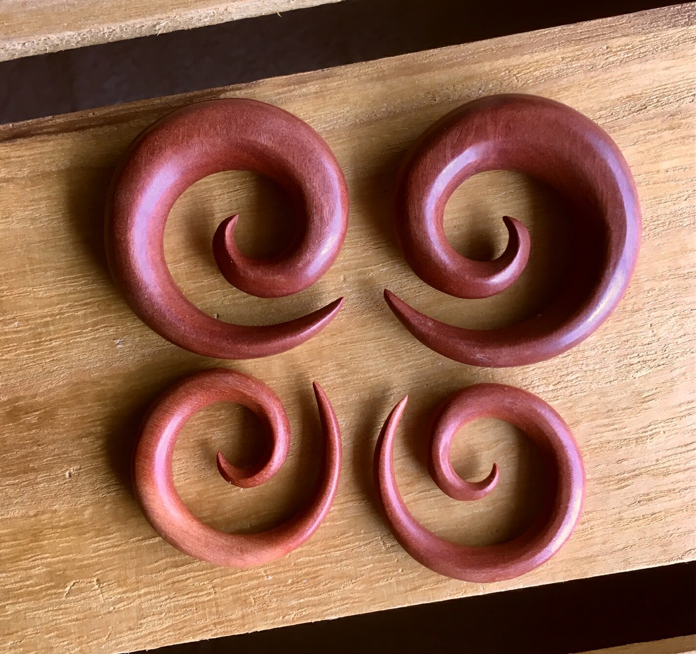 PAIR Sawo Wood Spiral Tapers Organic Plugs Tunnels Earlets Gauges