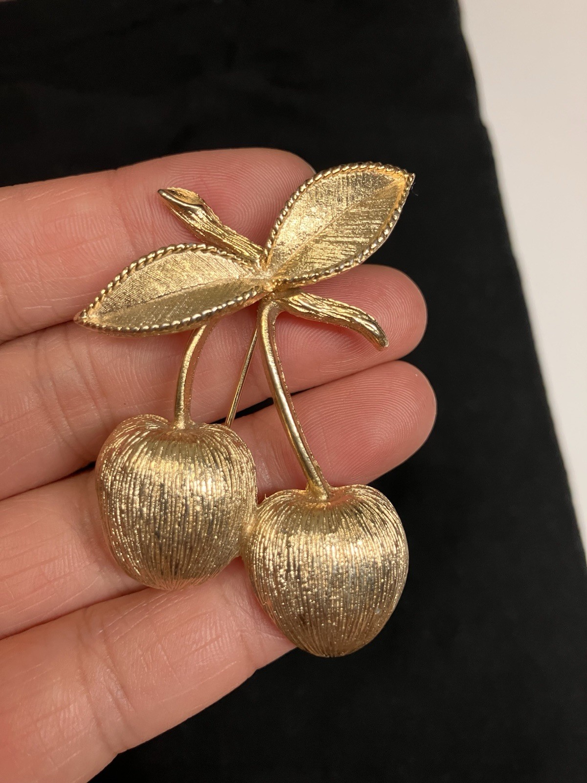 Coro Signed Gold Tone Cherry Fruit Brooch Pin Metal No Stone