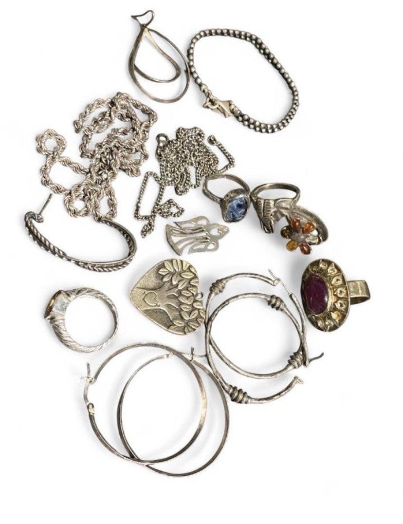 16 piece mixed 925 Sterling Silver Jewelry Lot Bracelet Earrings Necklace etc