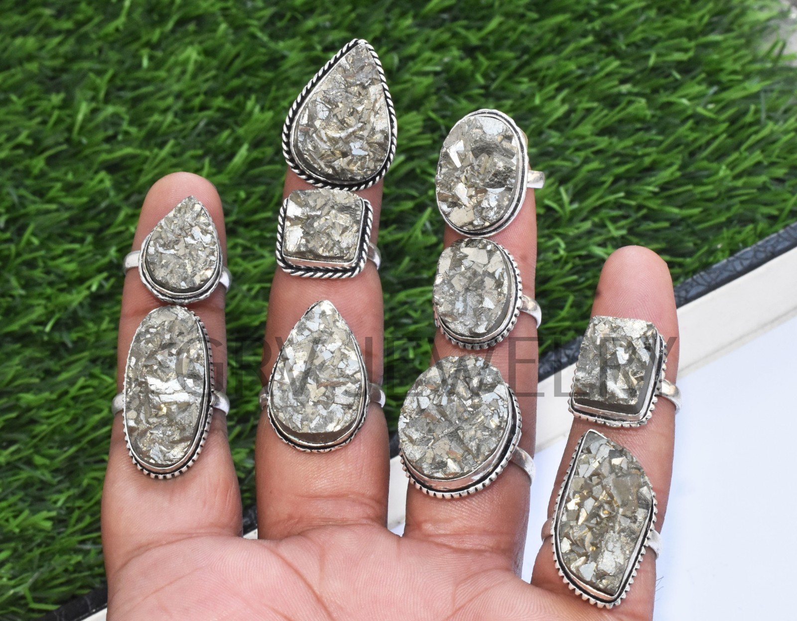 1-500 Pcs Pyrite Druzy In Wholesale Rings Lot: Silver Plated Whr-67