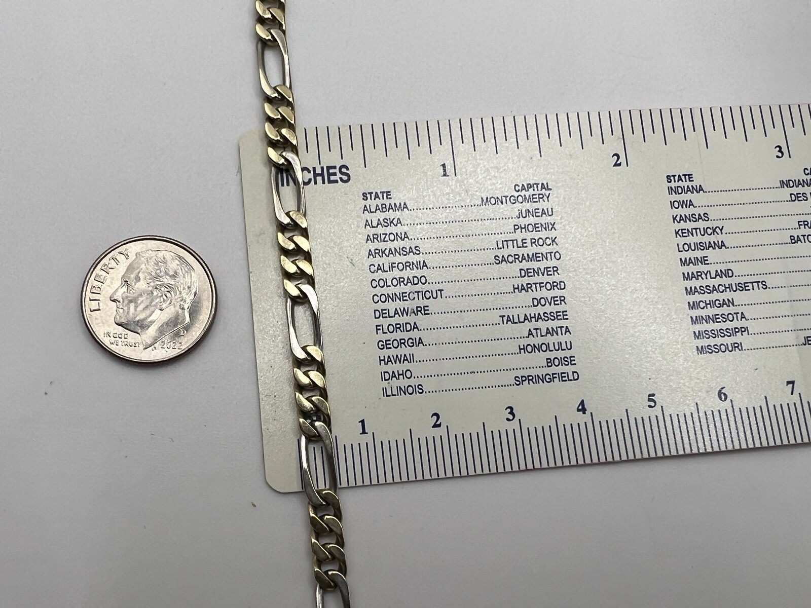 Vintage 10k Yellow White 2 Tone Gold Figaro Link Bracelet 8 1/4 Inch 9.7 Grams