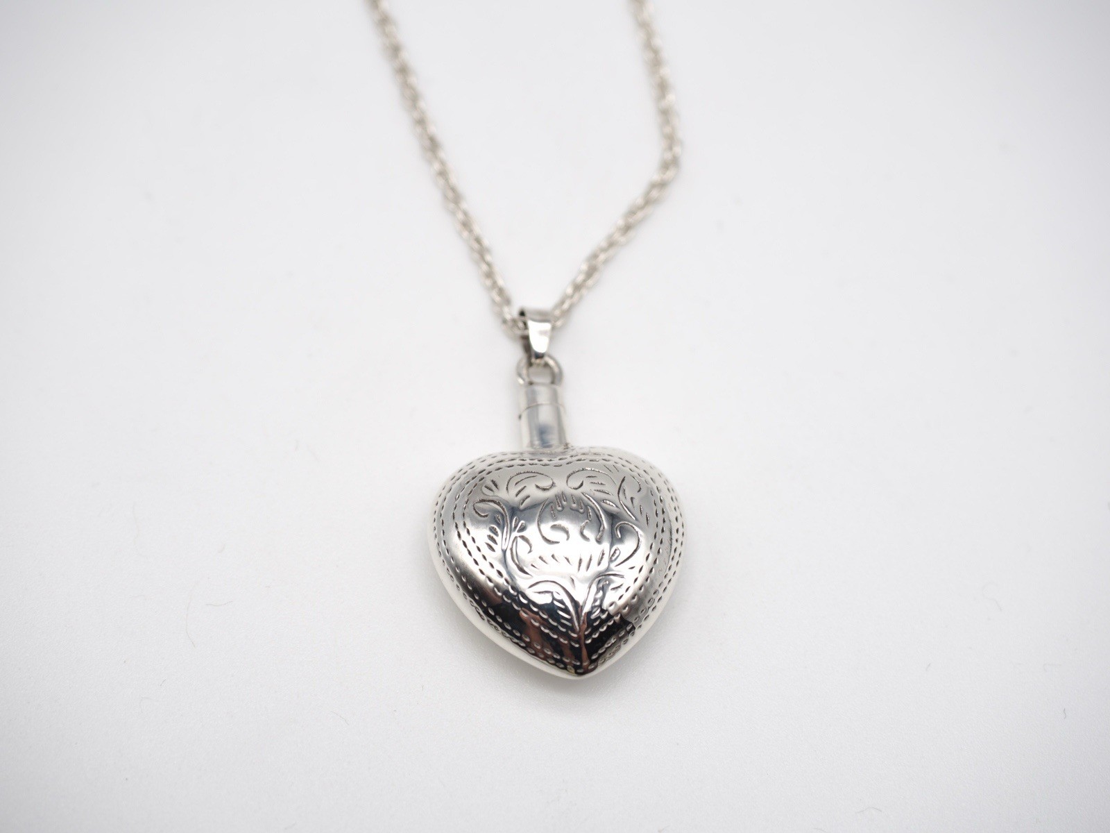 Etched Heart 925 Sterling Silver Cremation Keepsake Pendant Memorial