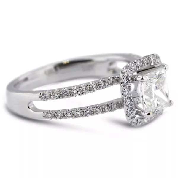 18K White Gold Engagement Ring Halo 1.60 Carat Princess Lab-Grown Diamond E SI1