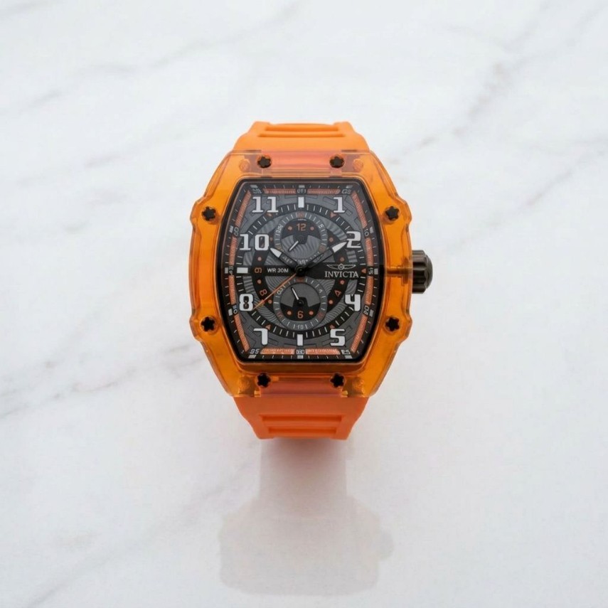 Invicta Sport Racing Men 48.5mm Tonneau Orange Black Dial Quartz Watch IN-48718
