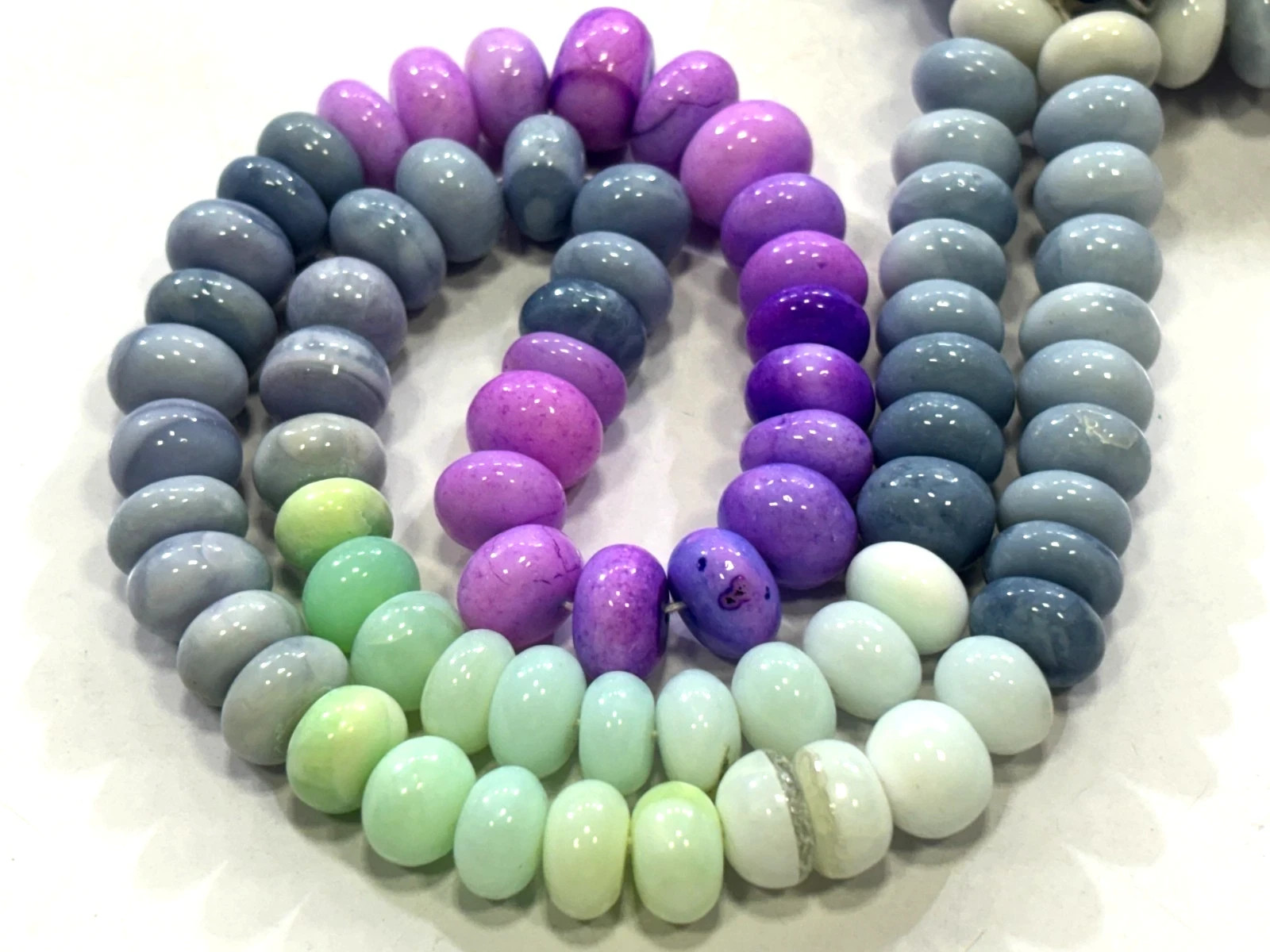 MULTI OPAL BEADS ROUNDELLE 9-9.5MM SMOOTH GEMSTONE 18 INCH NECKLACE