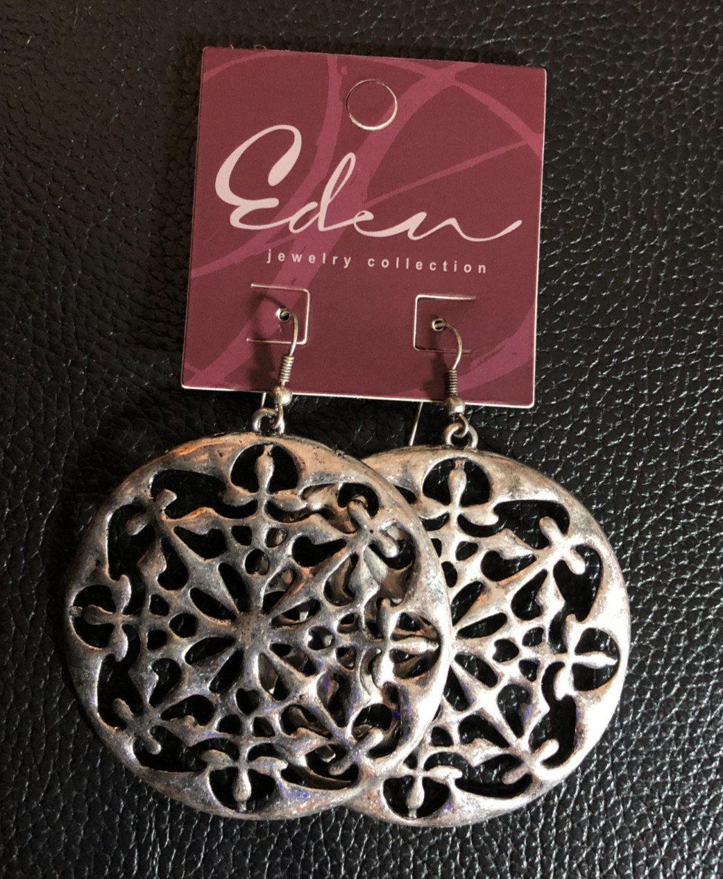 SILVER Big Statement EARRINGS Fashion Oxidized Finish Medallion Boho 2.75″ 8035