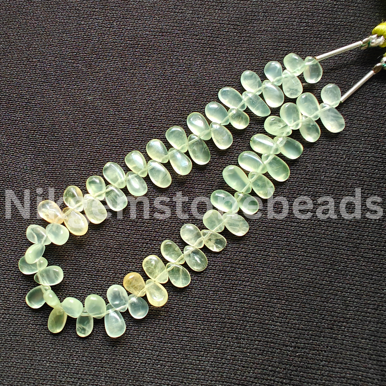 Natural Multi Prehnite Gemstone, Smooth & Plain Pear Cut Beads, 6.25-9.00 MM.