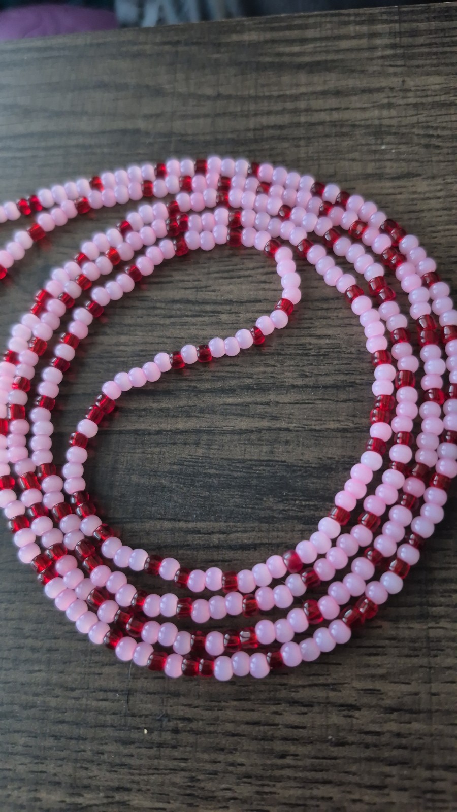 Handcrafted Pink and red Tie on Waistbead