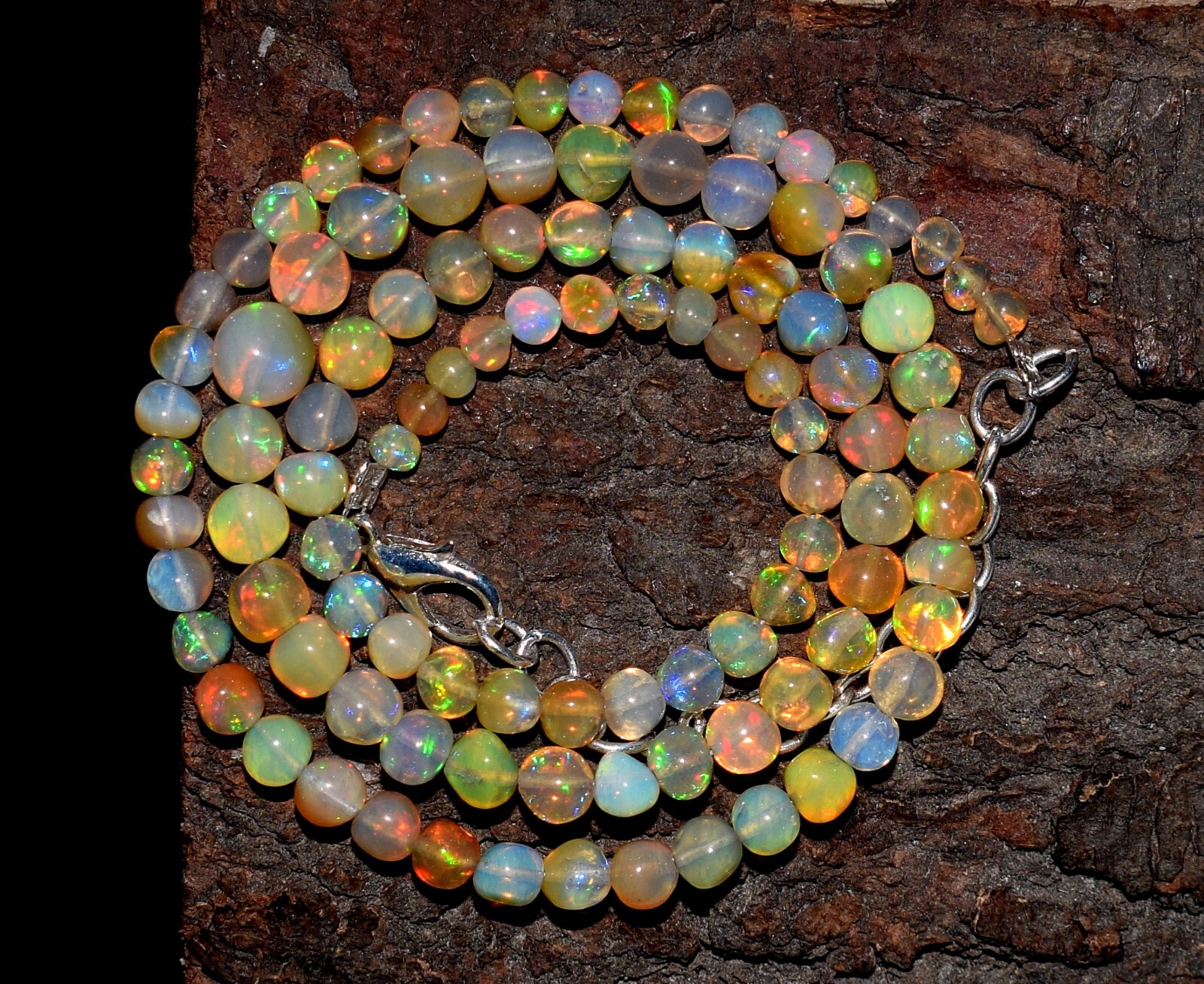 16″Natural Ethiopian Opal Wello Fire Opal Gemstone Beads Necklace Jewelry F3882