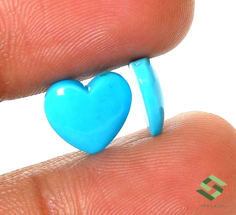 10×11 mm Natural Turquoise Heart Shape Cabochon Pair 4.81 CTS Loose Gemstones