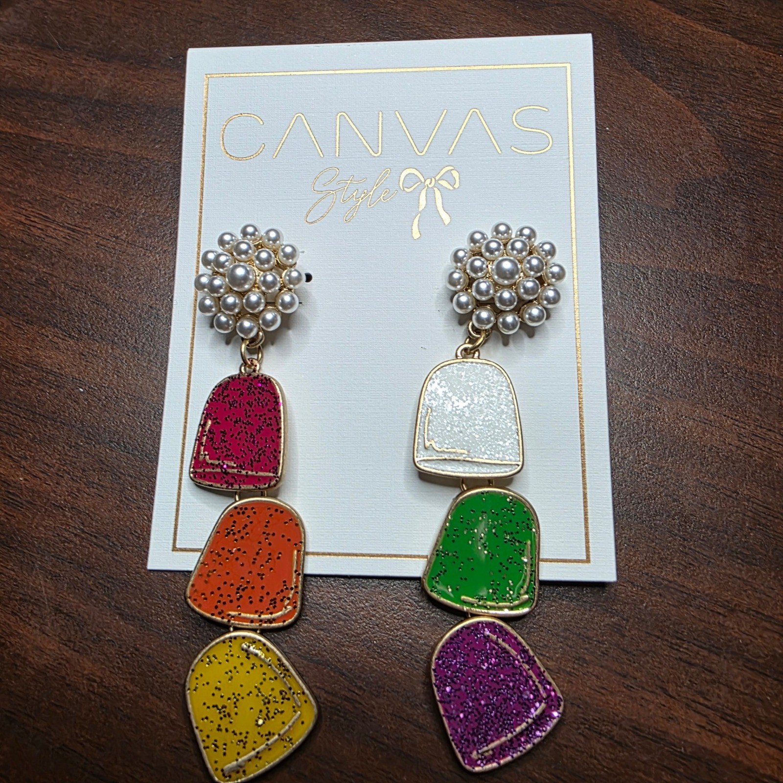 CANVAS STYLE Gum Drop Dangle Earrings Multi Color Pearl Cluster Stud NWT