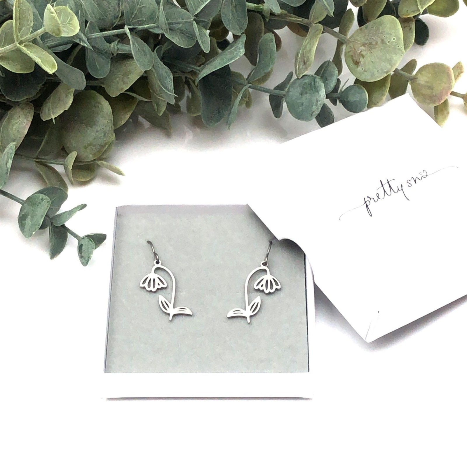 Pretty Smart Birth Month Flower Dangle Earrings, Pure Grade 1 Small, Silver