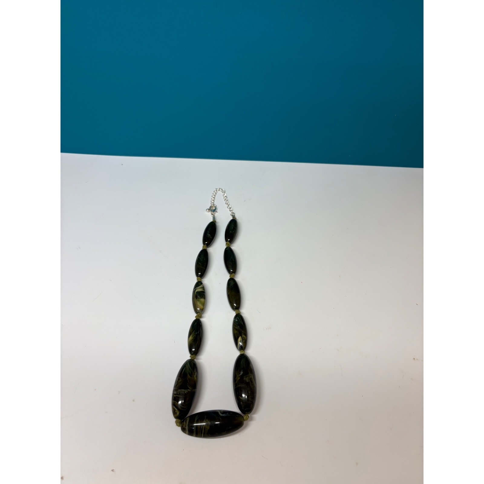 Marbled Olive Green Black Resin Chunky Bead Statement Necklace Adjustable
