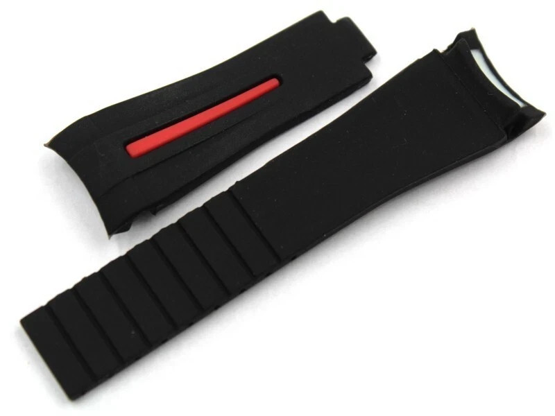 Black Silicone Strap Red Row 20/16mm Waterproof Curved Handle Promotion