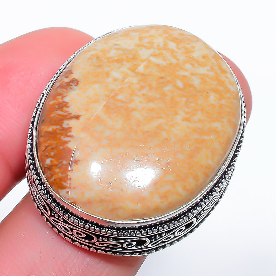 Natural Picture Jasper Gemstone 925 Silver Plated Jewelry Ring s.8 S2652