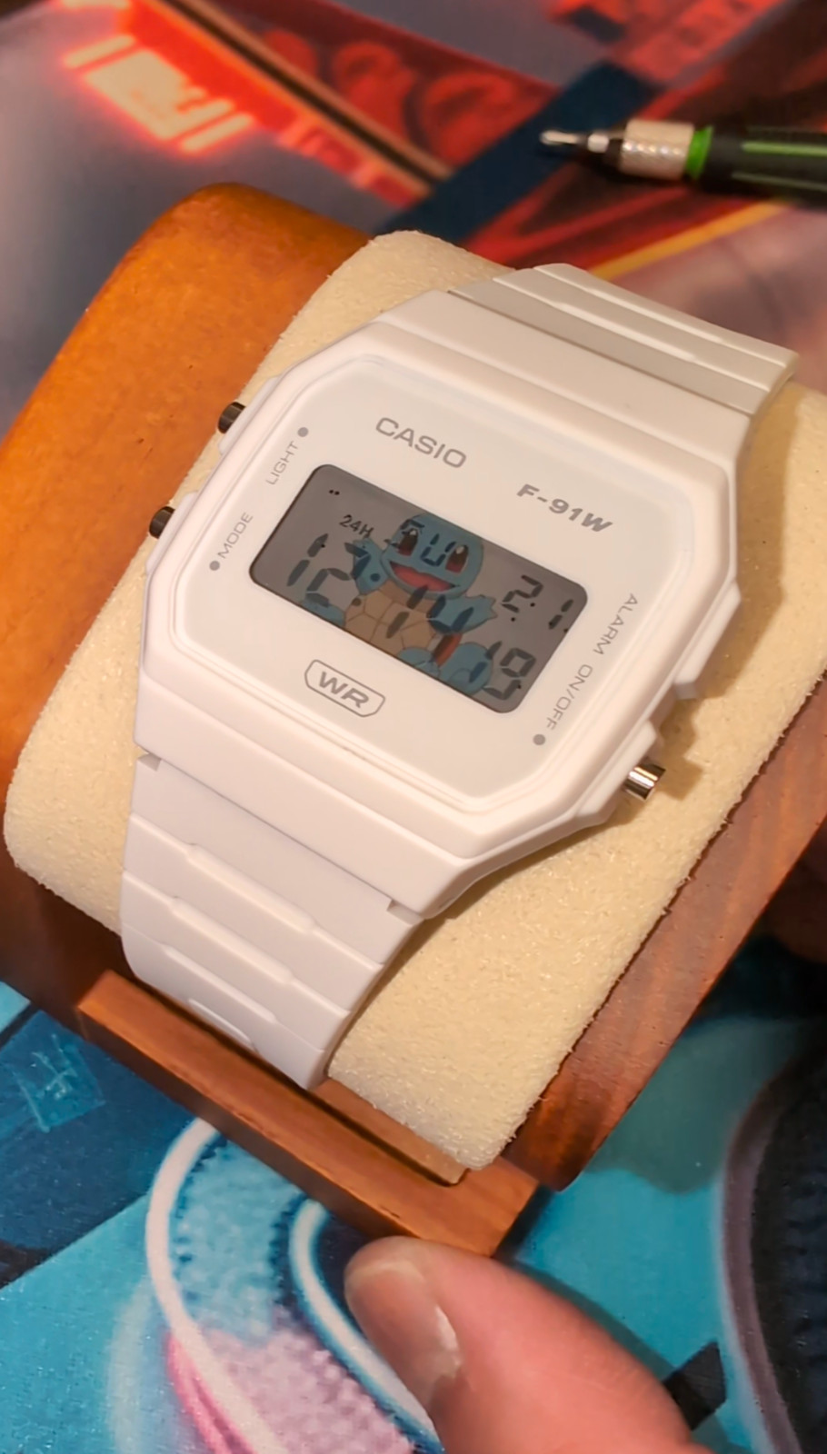 White Casio F-91W Custom Squirtle Pokemon Watch