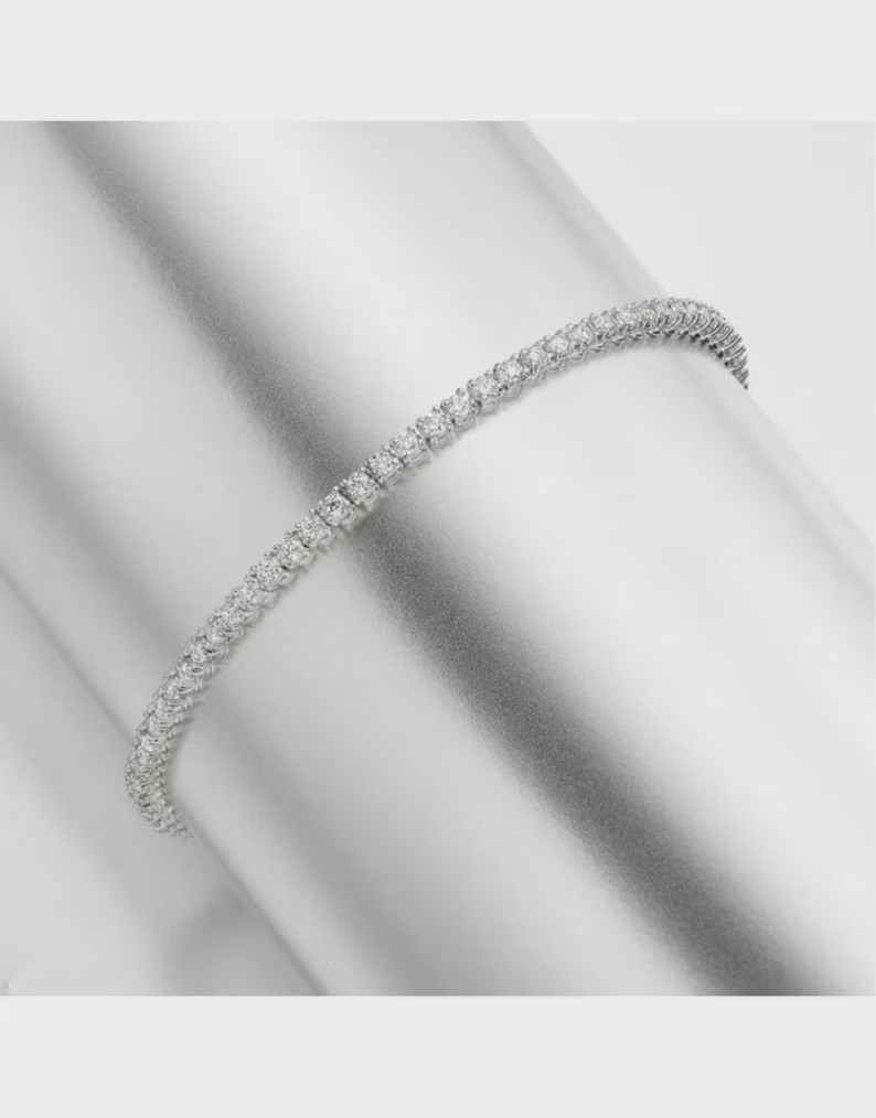 Engagement Beautiful Tennis Bracelet Round Cut Natural Diamond 14k White Gold