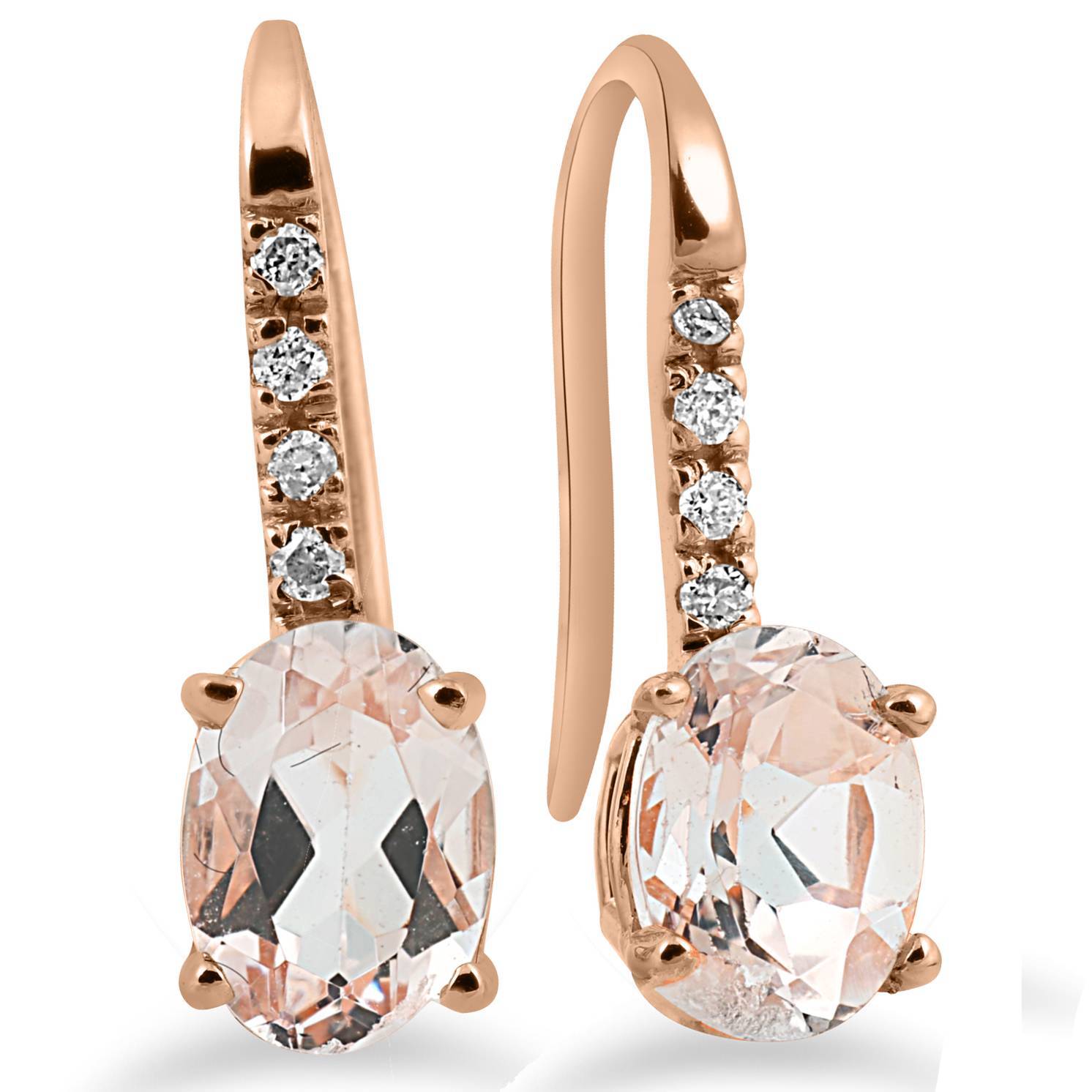 1 1/5Ct Morganite & Diamond Drop Earrings 14K Rose Gold 3/4″ Tall
