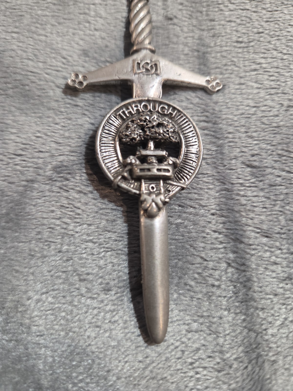 Vintage Scottish Kilt Pin “THROUGH” Sword And Shield Made In Scotland 3.75″