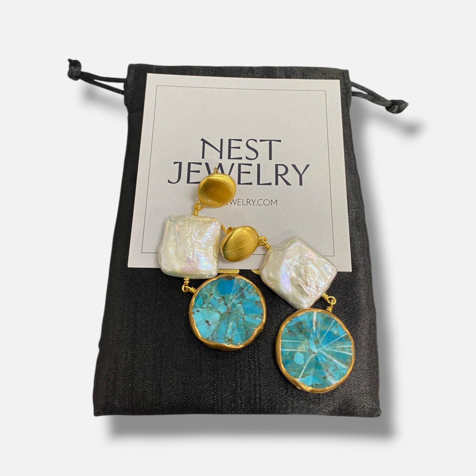 Nest Women’s 22k Gold Plated Turquoise Wave Statement Drop Earrings