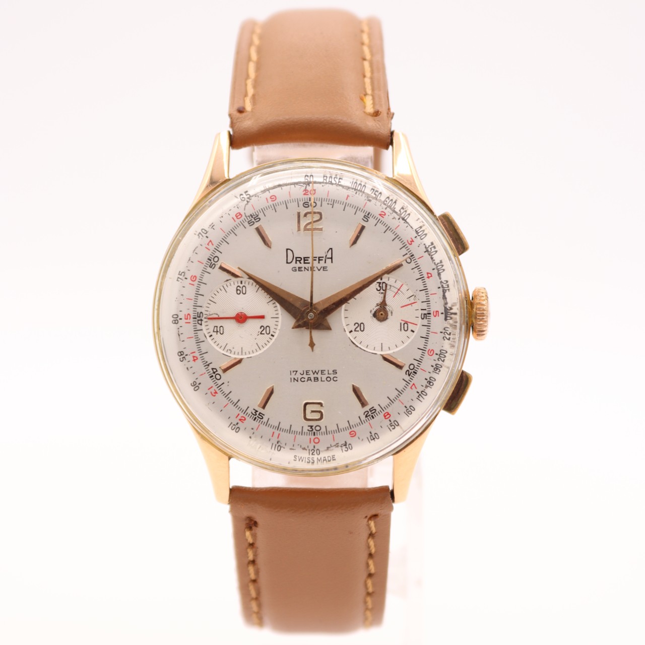 Vintage 35mm Dreffa 132 Chronograph Men’s Mechanical Wristwatch Swiss 18k Gold