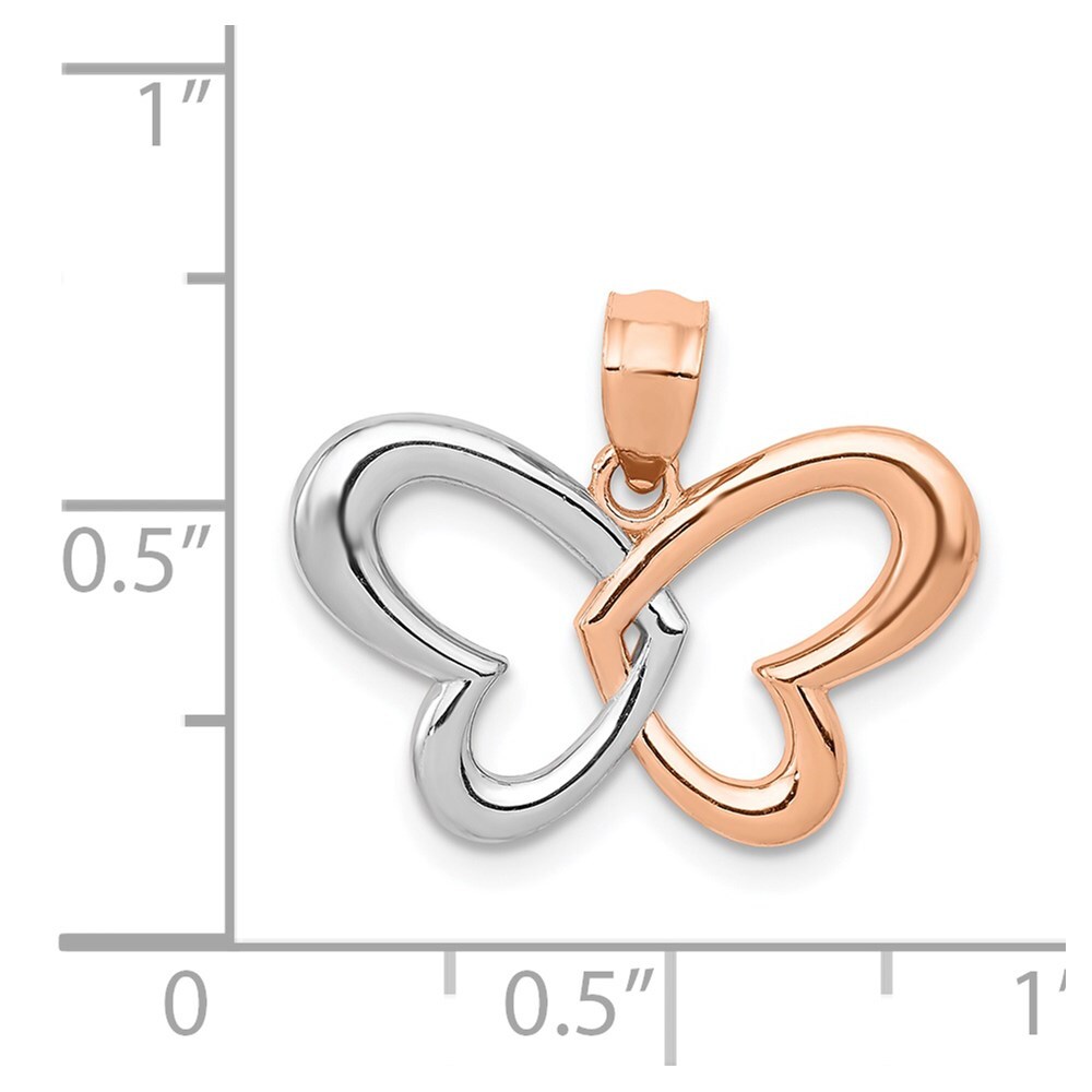 14k Rose Gold with Rhodium Plated Butterfly Pendant