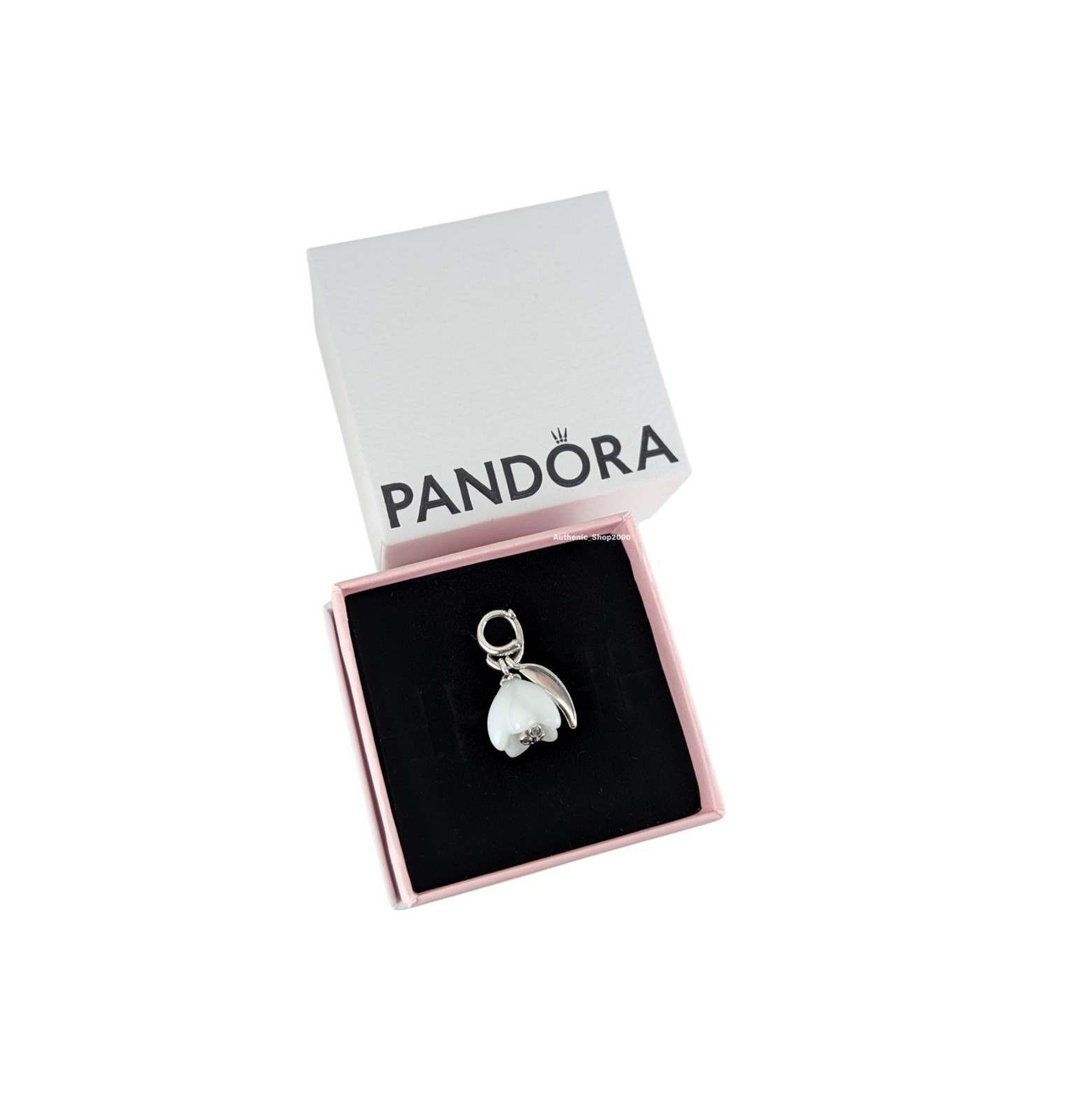 New Authentic PANDORA 925 White Murano Glass Snowdrop Flower Charm 794239C01