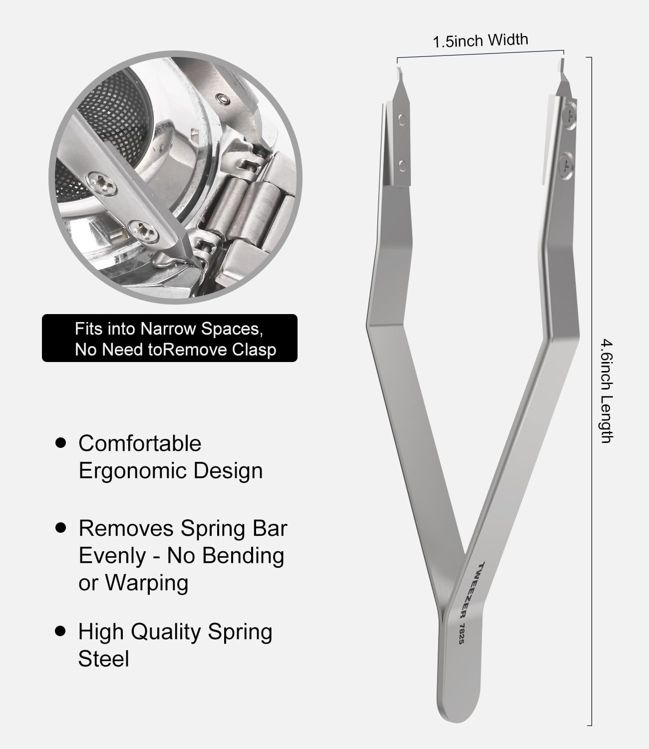 Spring Bar Tweezer Tool for Watch Repair, Plier Removal Tool – Black 7825